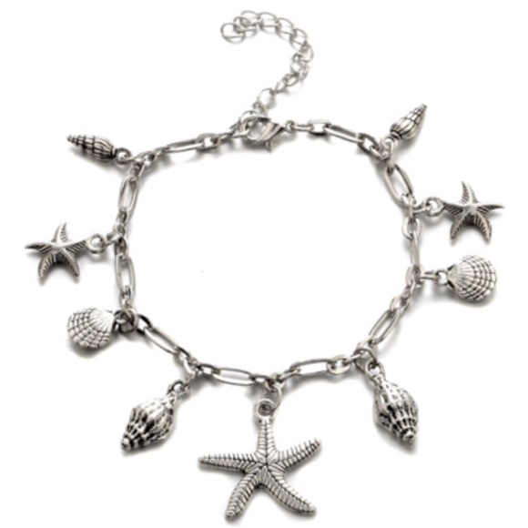 🏖NWOT Silver Starfish & Seashell Charm Anklet🏖 - Picture 3 of 8
